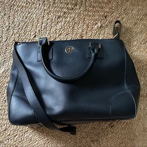 TORY BURCH ROBINSON DOUBLE ZIP BLACK SAFFIANO TOTE